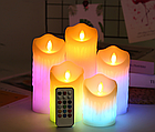 Світлодіодна електронна свічка RGB 75х100 мм, з пультом 3хААА, парафін, фото 4