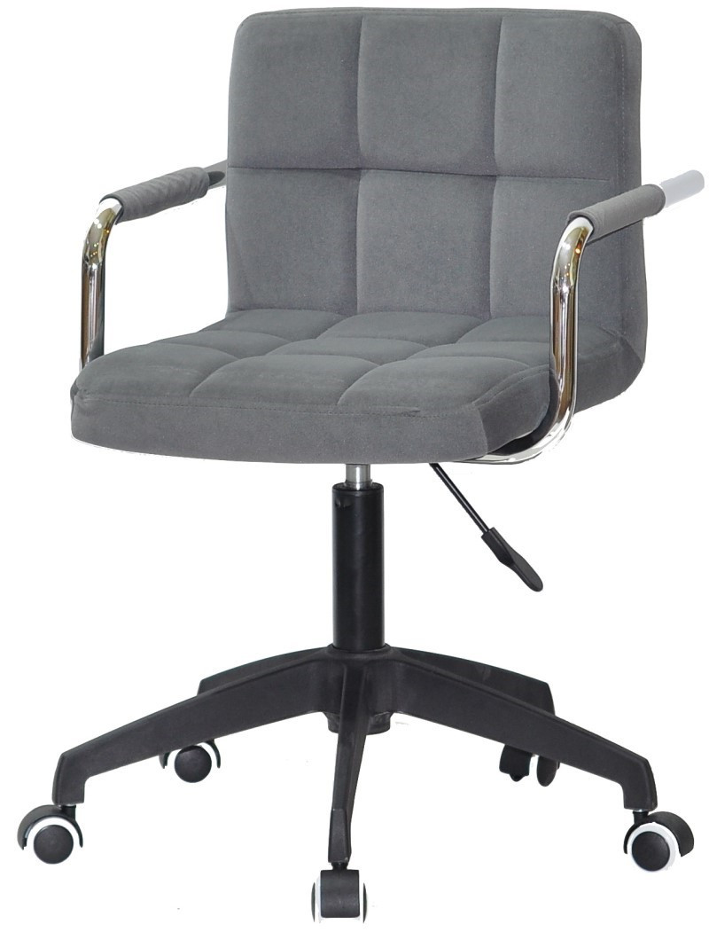 Крісло Arno-Arm BK Modern Office оксамит сірий B-1004, з підлокітниками на чорній хрестовині з колесами, фото 1