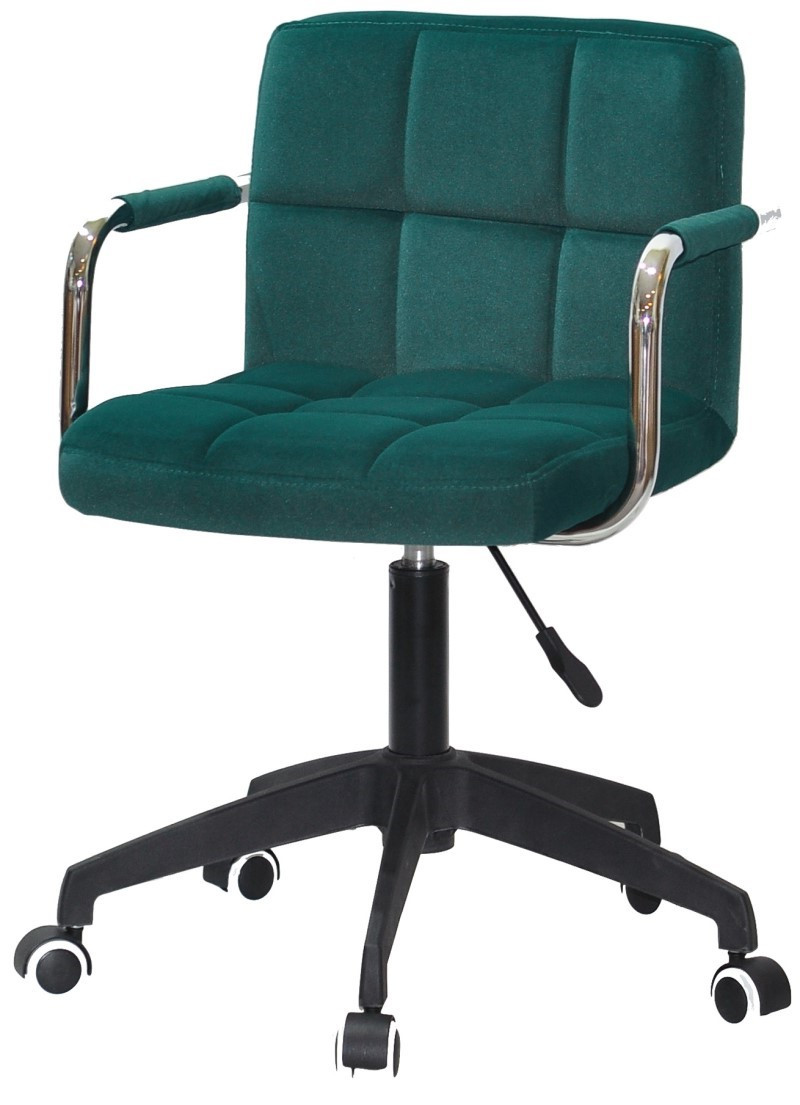Крісло Arno-Arm BK Modern Office оксамит зелений B-1003, з підлокітниками на чорній хрестовині з колесами, фото 1