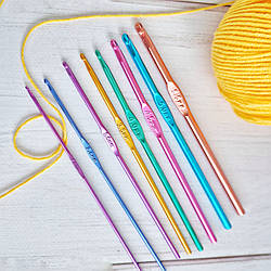Набір гачків для в'язання/колір мікс/довжина 14 см/менів No 2, 2,5, 3,5, 4, 4,5, 5, 5,5/набір з 12 шт