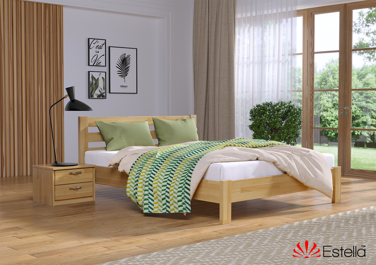 Дерев'яне ліжко односпальне з натурального бука з лаковим покриттям Рената Люкс 90х200 Щит
