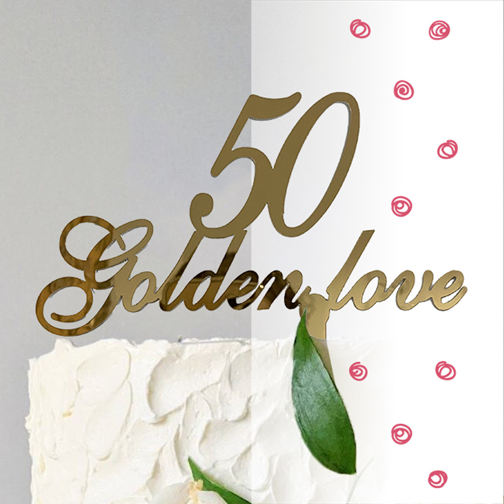 Топер фігурка на торт дзеркальний двосторонній "50 Golden love " Manific Decor