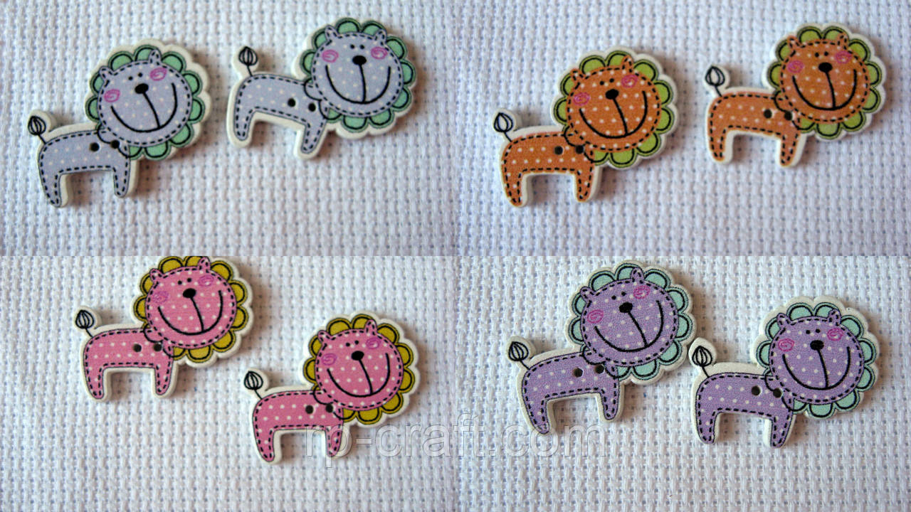 Гудзик дерев'яний, декоративний. Лев, 24х30 мм, фото 1