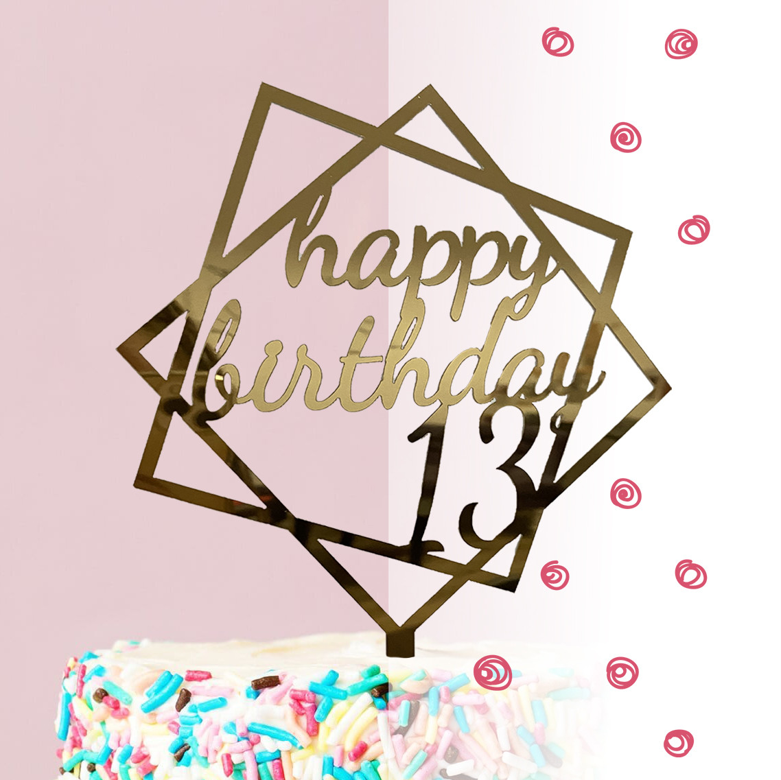 Топер фігурка на торт дзеркальний двосторонній "Happy Birthday цифра " Manific Decor
