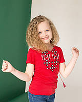 Рожева футболка вишиванка MEREZHKA для дівчинки Орнамент ріст 92