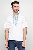 Стильная мужская вышиванка белая трикотажная, футболка вышиванка