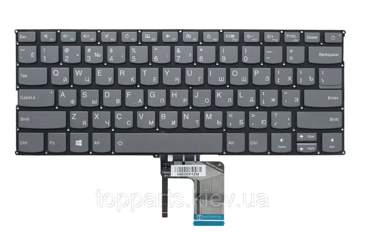 Клавіатура для ноутбуків Lenovo IdeaPad 320S-13IKB Series сіра без рамки з підсвіткою RU/US