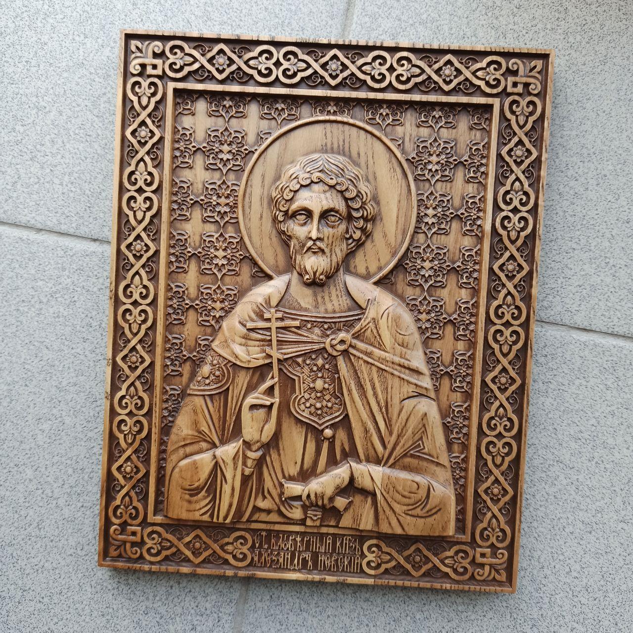 Ікона, різьблена з дерева. "Олександр Невський" 210х169