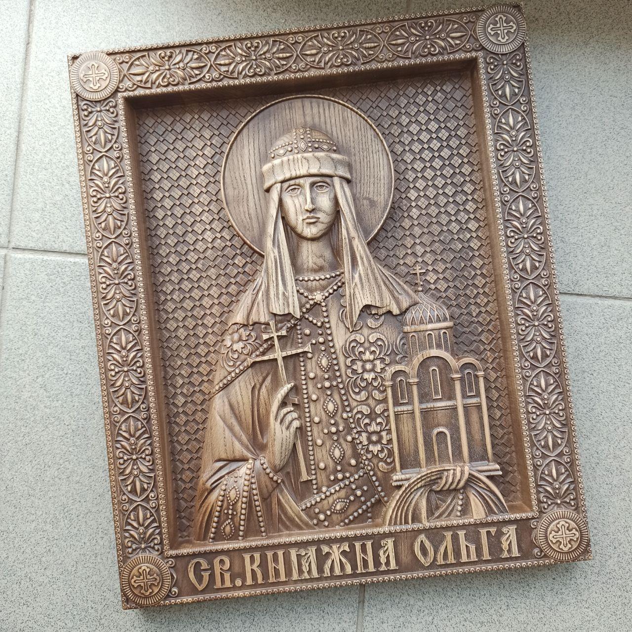 Ікона, різьблена з дерева. "св. Ольга", фото 1