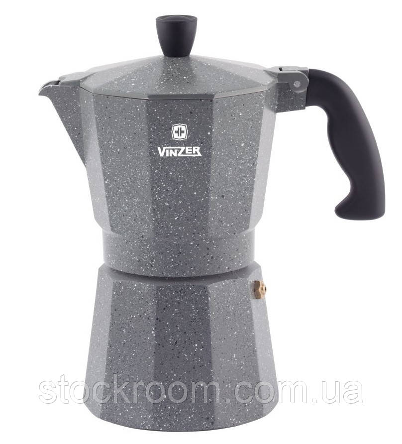 Гейзерна кавоварка Moka Granito VINZER 3 чашечки алюмінієва (89397)