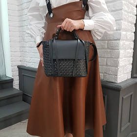 Сумка жіноча "Керрі" натуральна шкіра, чорна матова з тисненням венето