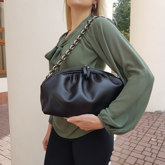 Сумка жіноча "Діва" натуральна шкіра, чорна флотар