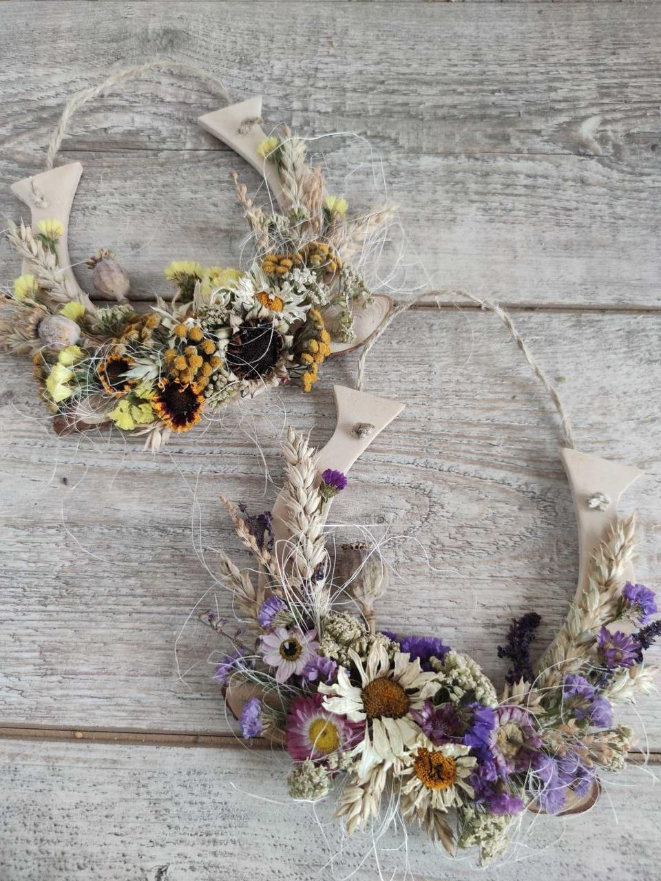 Підкова - оберіг з натуральних матеріалів й сухоцвітів, h-18 см., фото 1