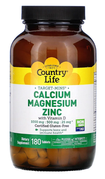 Country Life Calcium Magnesium Zinc with Vitamin D 180 tabs