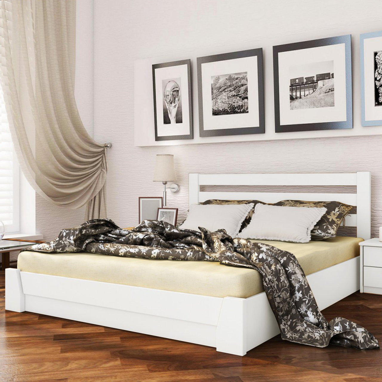 Ліжко дерев'яне двоспальне з підйомним механізмом Селена (бук) щит бука, 1400х1900