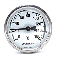 Термометр биметаллический трубчатый PAKKENS Ø63мм / от 0 до 160°С / трубка 10 см с резьбой 1/2" Турция