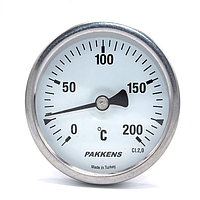 Термометр биметаллический трубчатый PAKKENS Ø63мм / от 0 до 200°С / трубка 10 см с резьбой 1/2" Турция