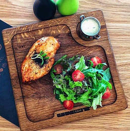 Дерев'яні дошки - менажниці для подачі страв (м'яса, риби, шашлику)