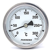 Термометр биметаллический трубчатый PAKKENS Ø63мм / от 0 до 300°С / трубка 10 см с резьбой 1/2" Турция