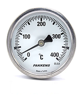 Термометр биметаллический трубчатый PAKKENS Ø63мм / от 0 до 400°С / трубка 10 см с резьбой 1/2" Турция