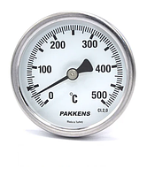 Термометр биметаллический трубчатый PAKKENS Ø63мм / от 0 до 500°С / трубка 10 см с резьбой 1/2" Турция