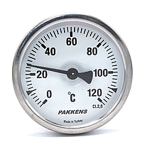 Термометр биметаллический трубчатый PAKKENS Ø63мм / Tmax = 120°С / гильза L=50 мм (с резьбой 1/2") Турция