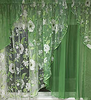 Тюль на кухню зеленого кольору з квітами