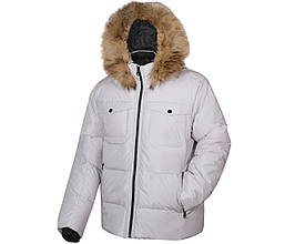 Куртка пуховик зимова чоловіча, натуральний пух, капюшон, натуральне хутро City Classic Біло-сірий