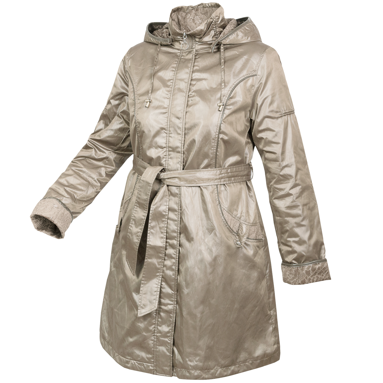 Плащ пальто демісезонний жіночий утеплений з капюшоном City Classic Бежевий Розмір 44, фото 1