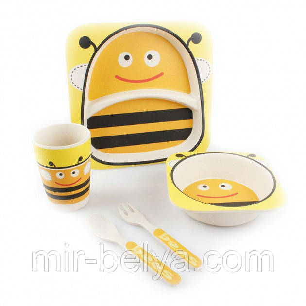 Набір дитячої бамбуковій посуду 5 предметів бджола, фото 1