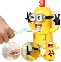 Дозатор зубной пасты детский с подставкой для двух зубных щеток "МИНЬОН"
