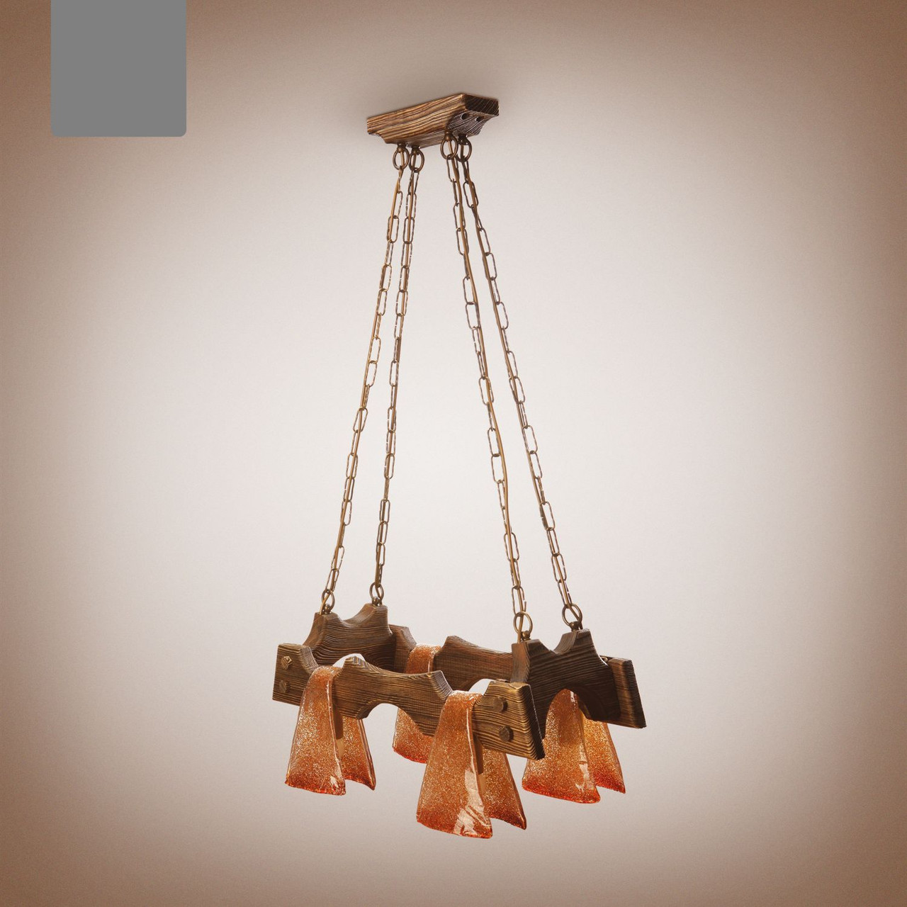 Люстра дерев'яна, 4-х лампова на ланцюгу для кафе, дачі, камінної зали 1414 серії "Шервуд рушник"