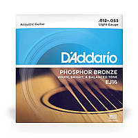 Струны для акустической гитары D'Addario EJ16 Phosphor Bronze Light Acoustic Guitar Strings 12/53