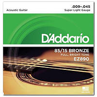 Струни для акустичної гітари d'Addario EZ890 Bronze 85/15 Super Light Acoustic Guitar Strings 009/45