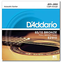 Струны для акустической гитары D'Addario EZ910 Bronze 85/15 Light Acoustic Guitar Strings 11/52