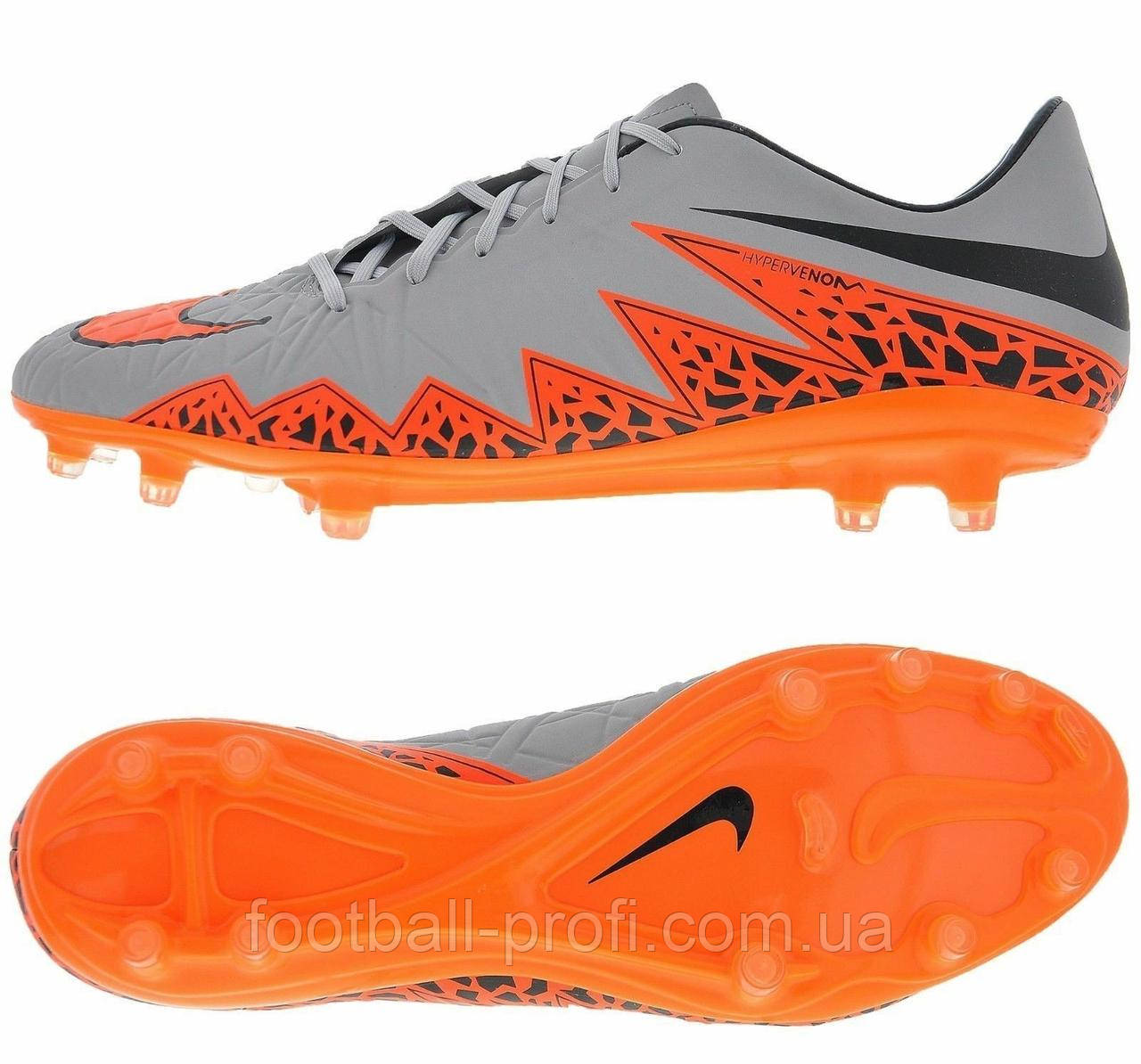 Бутсы Nike Hypervenom Phatal II FG - Wolf Grey/Total Orange-Black-Black, фото 1