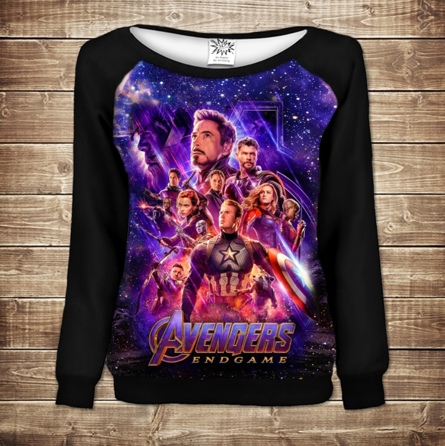 Жіночий світшот - реглан з відкритими плечима з 3D принтом-Mесники Avengers Endgame