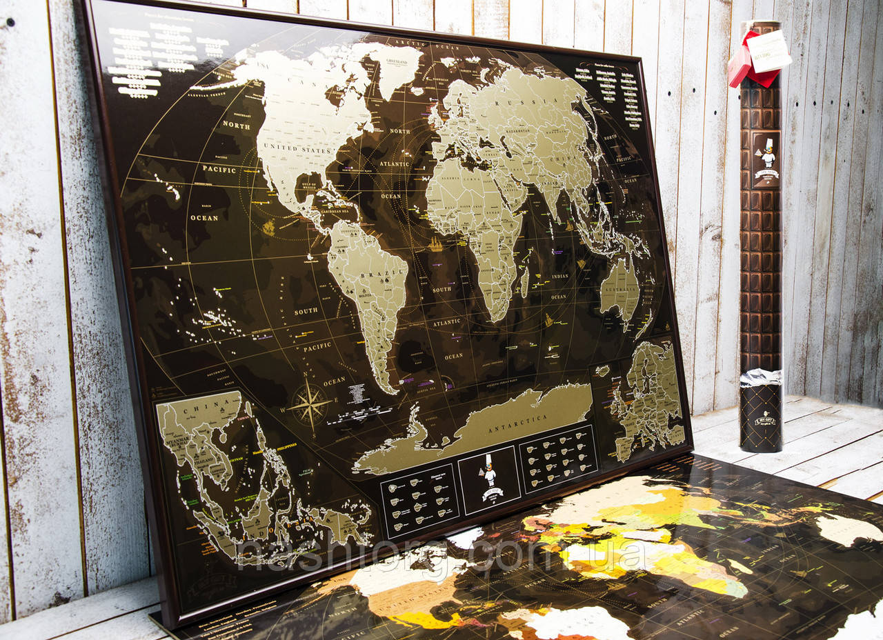Скретч карта в тубусі, My Map Chocolate edition, стирається карта світу, ENG