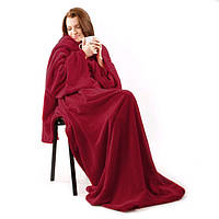 Мягкий плед с рукавами Snuggie Бордовый 180x140 см, плед халат с рукавами снагги | плед одіяло з рукавами (ТОП