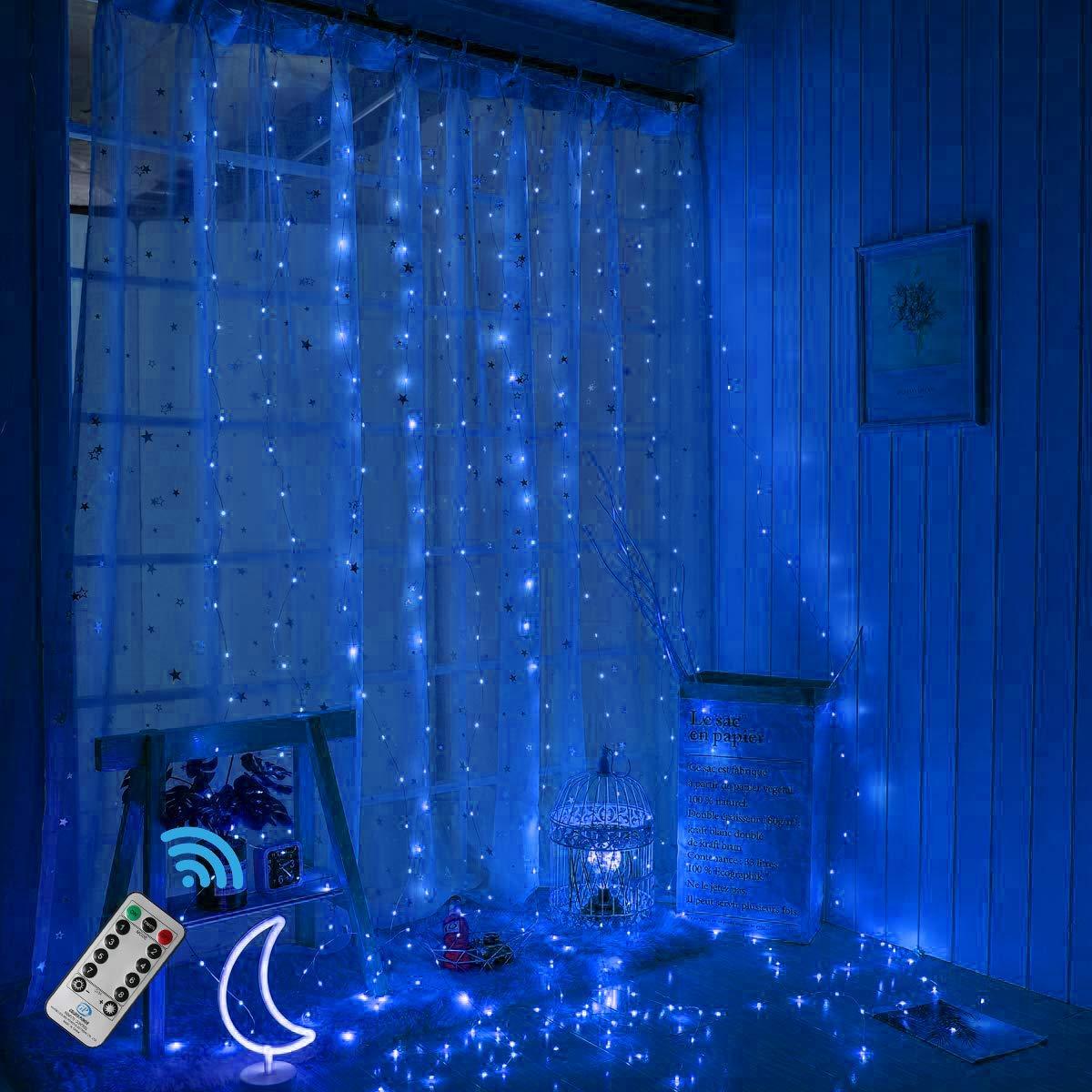 Світлодіодна гірлянда LTL штора curtain крапля роси 3*3 метра 300 led c пультом Blue синя