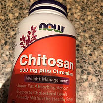 Хітозан NOW Chitosan 500 mg plus Chromium 120 капс Жироспалювач для схуднення таблетки, фото 3