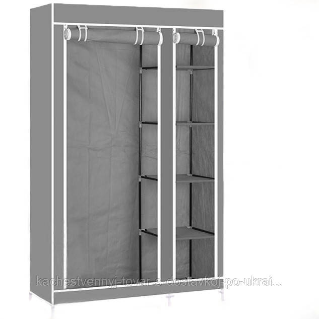 Портативный тканевый шкаф-органайзер для одежды на 2 секции - серый (KT) - фото 1 - id-p891254293
