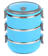 Термо-ланч бокс lunchbox бокс из нержавеющей стали Lunchbox Three Layers пищевой тройной Голубой (NV)
