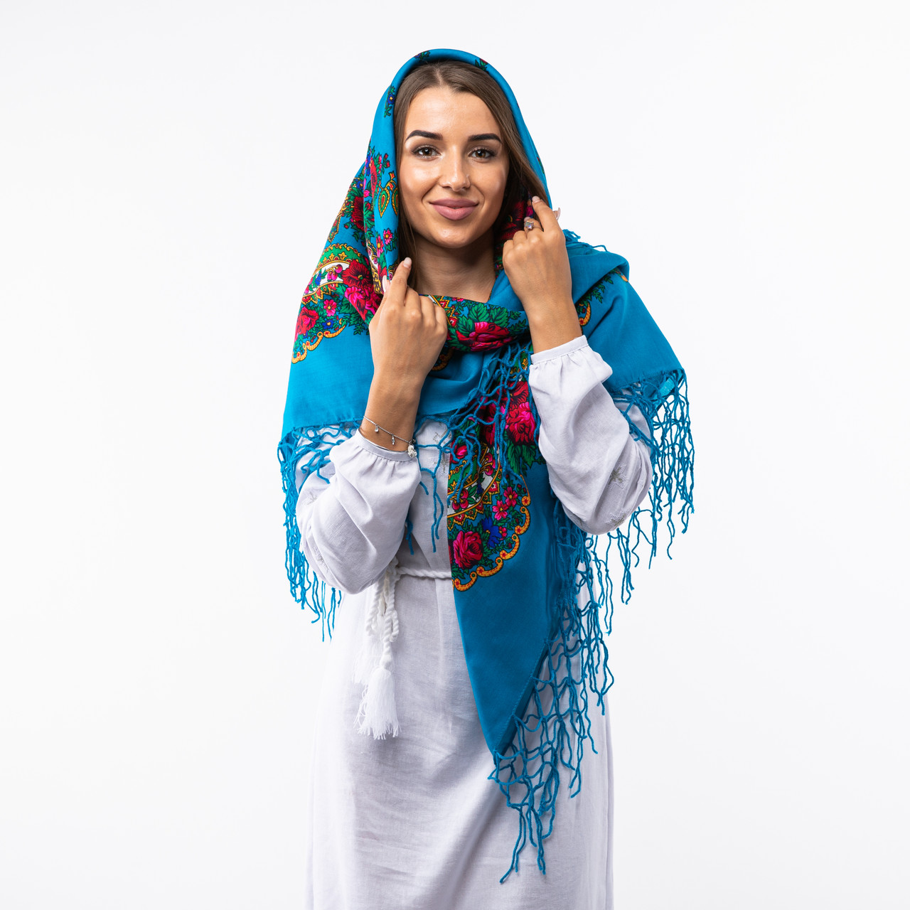 Українська хустка з тороками 120х120см Блакитна, фото 1