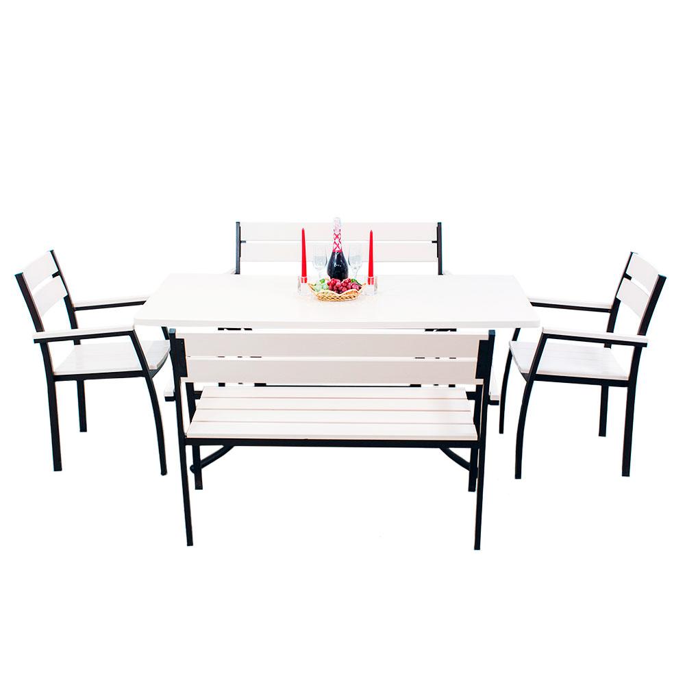 Комплект меблів для літніх кафе "Стелла" стіл (120*65) + 2 стільця + лавка Білий