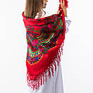 Українська хустка з тороками 120х120см Червона, фото 4