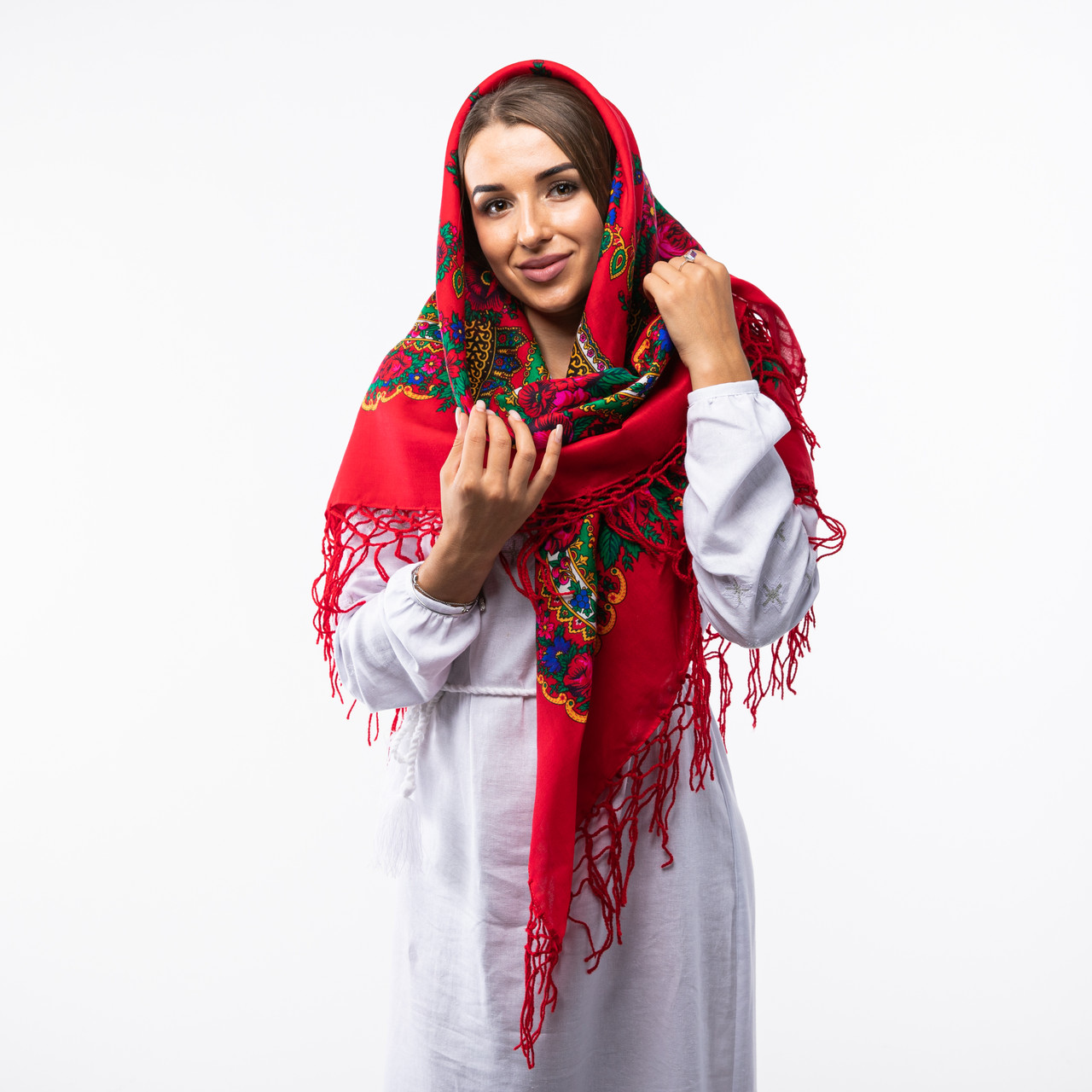 Українська хустка з тороками 120х120см Червона