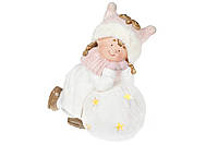 Декоративная фигура на снежке с LED-подсветкой Девочка в розовой шапке Сова на батарейках (3xAAA), 46см
