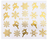 Слайдер-дизайн водные наклейки для ногтей новогодние золото STZ-Y25