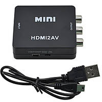 Конвертер AV в HDMI (3гнезда RCA (IN) - гніздо HDMI (OUT)) mini